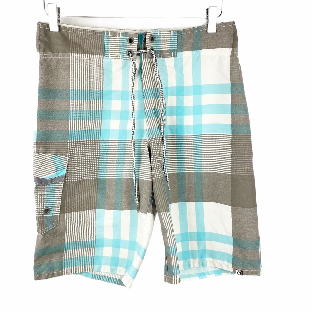 EZEKIEL Blue Grey Plaid Swim Trunks Size 29/Small